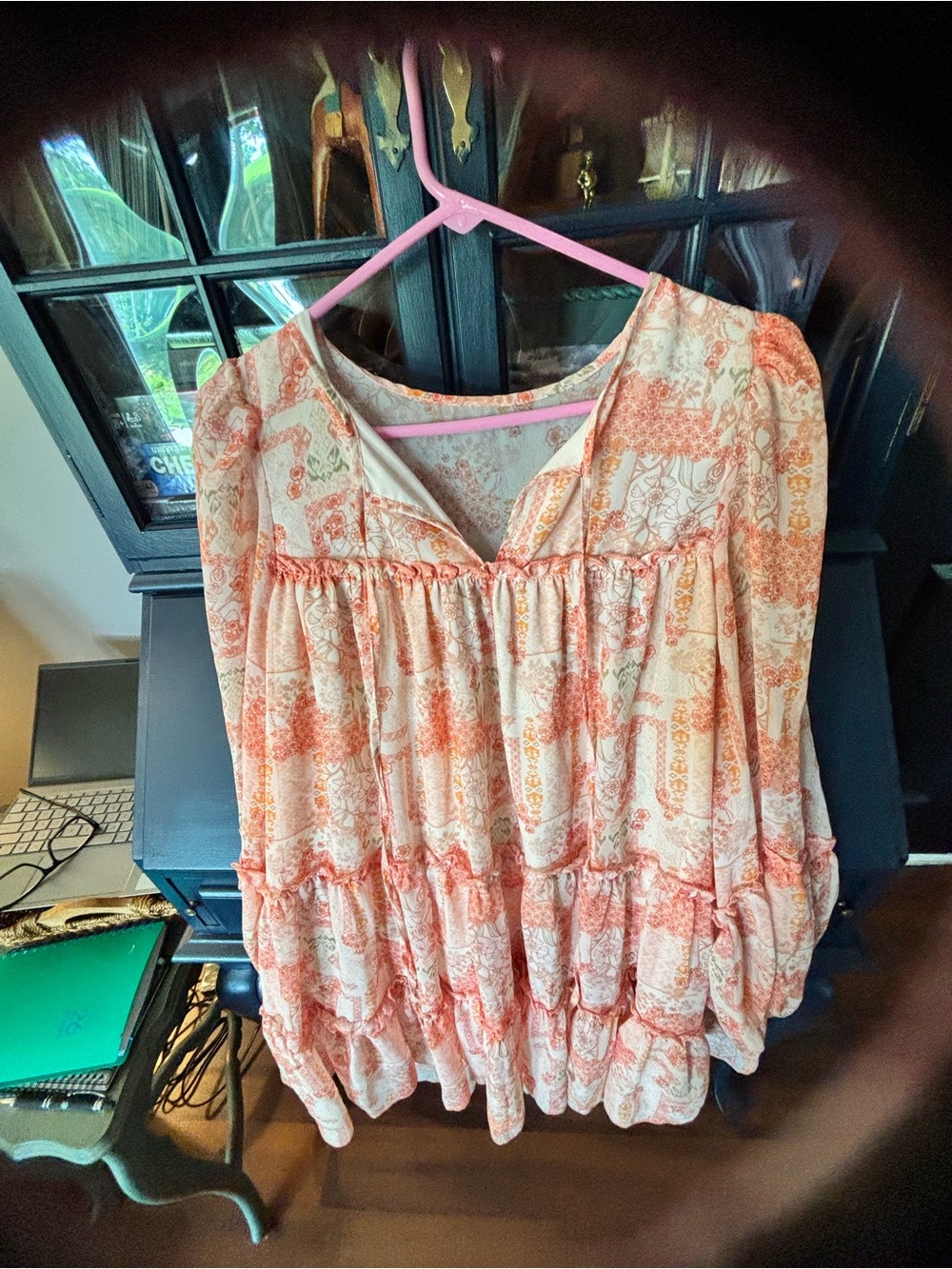 Boho Peasant Tiered dress - Cream & Coral